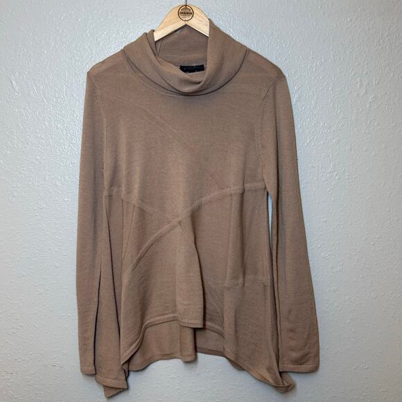 Donna Karan New York Asymmetric Mock Neck Wool Sweater Quiet Luxury Tan Medium - Picture 2 of 8